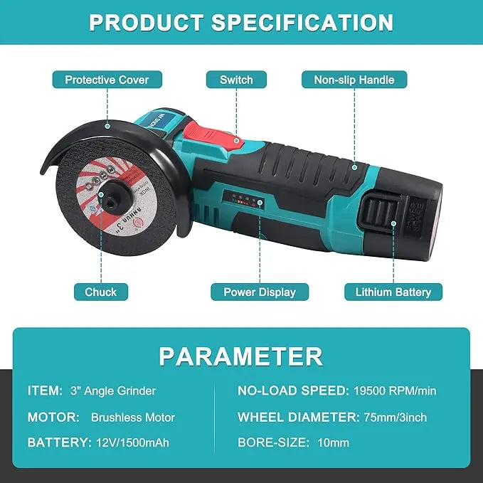 Cordless Mini Angle Grinder | 19500 RPM High Speed Power Tool